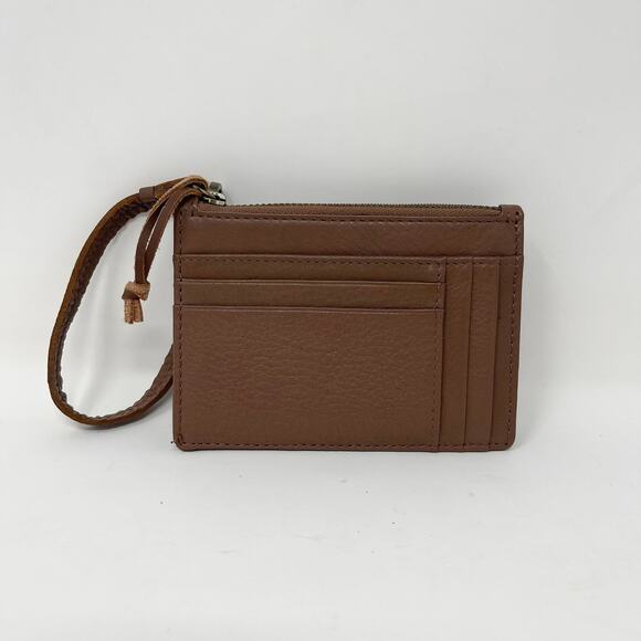 Leather Card Holder Wristlet Strap Womens Brown Pebble Leather Made in India - Picture 1 of 6